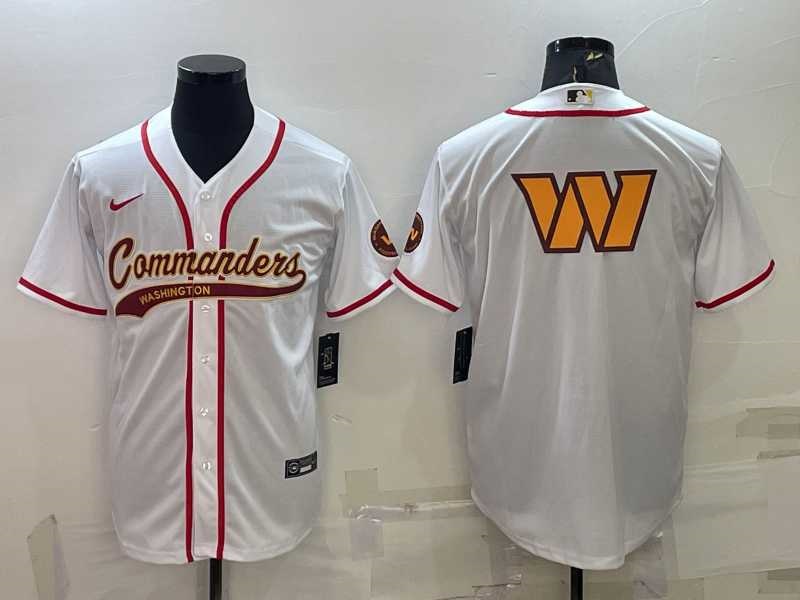 Men%27s Washington Commanders White Team Big Logo With Patch Cool Base Stitched Baseball Jersey->washington commanders->NFL Jersey